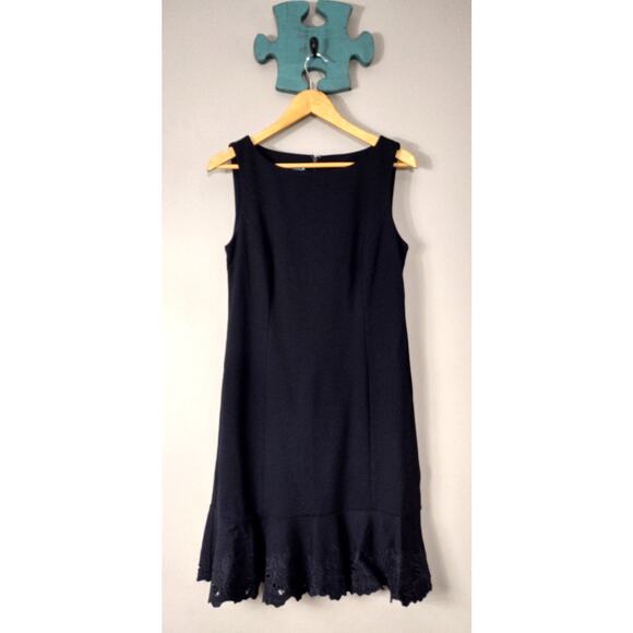 Talbots Dresses & Skirts - TALBOTS Sleeveless Flounce Dress Stretch Floral Trim Navy Size 8